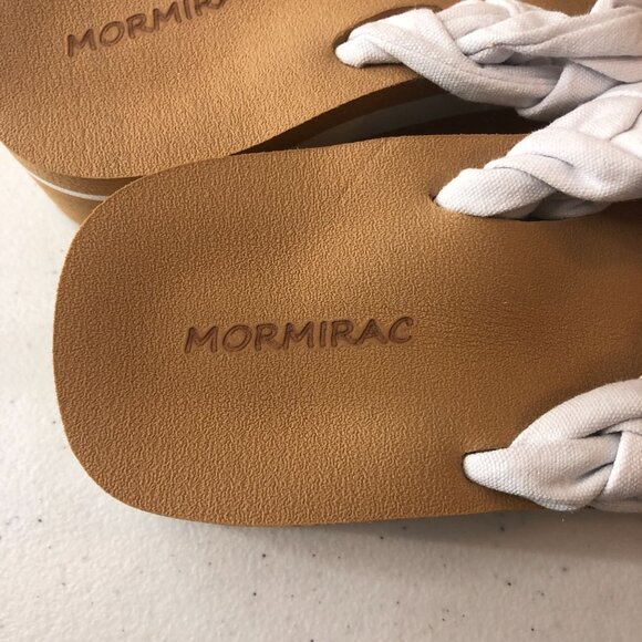 Mormirac Womens Wedge Sandals Woven Fabric Thong White 7 - Picture 3 of 5